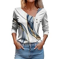 Womens Blouses for Work Professional Solid Long Sleeve Basic Shirts Asymmetric Lapel Neck Button Casual Work Tops