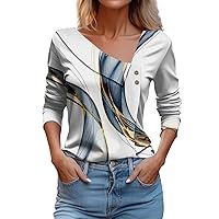 Blouses for Women Business Casual Asymmetric Lapel Gradient Floral Shirts Soft Long Sleeve Button Down T-Shirt