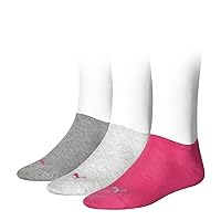 Mens and Ladies 3 Pair Puma Invisible Sneaker Socks Grey/Pink 6-8