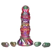 Larva Silicone Ovipositor Dildo w/Eggs for Men, Women & Couples. Textured Tunnel for Eggs. Fantasy Alien-Themed Dildo. Suction Base & Harness Compatible. 5 Piece Set, Multi-Colored.