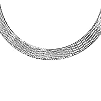 Tuscany Silver Women's Necklace Herringbone Curved, Diamond-Coated Sterling Silver Rhodium Plated 6.8 mm 43 cm, Sterling Silver