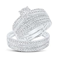 The Diamond Deal 14kt White Gold His Hers Round Diamond Cluster Matching Wedding Set 1-1/4 Cttw