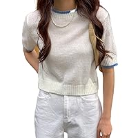 Contrast Trim Knit Top (Color : White, Size : X-Large)
