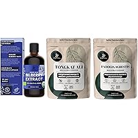 Bilberry Extract for Eyes Organic 3.4 Ounce Bottle of Liquid Bilberry Supplement for Eyes, Tongkat Ali for Men Powder 5 Ounce Bag, Fadogia Agrestis Extract for Men