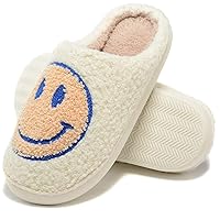 Retro Fuzzy Face Slippers for Women Men, Retro Soft Fluffy Warm Home Non-Slip Couple Style Casual Smile Face Slippers Indoor Outdoor Anti-Skid Warm Cozy Foam Slide Fuzzy Slides with Soft Memory Foam Shoes