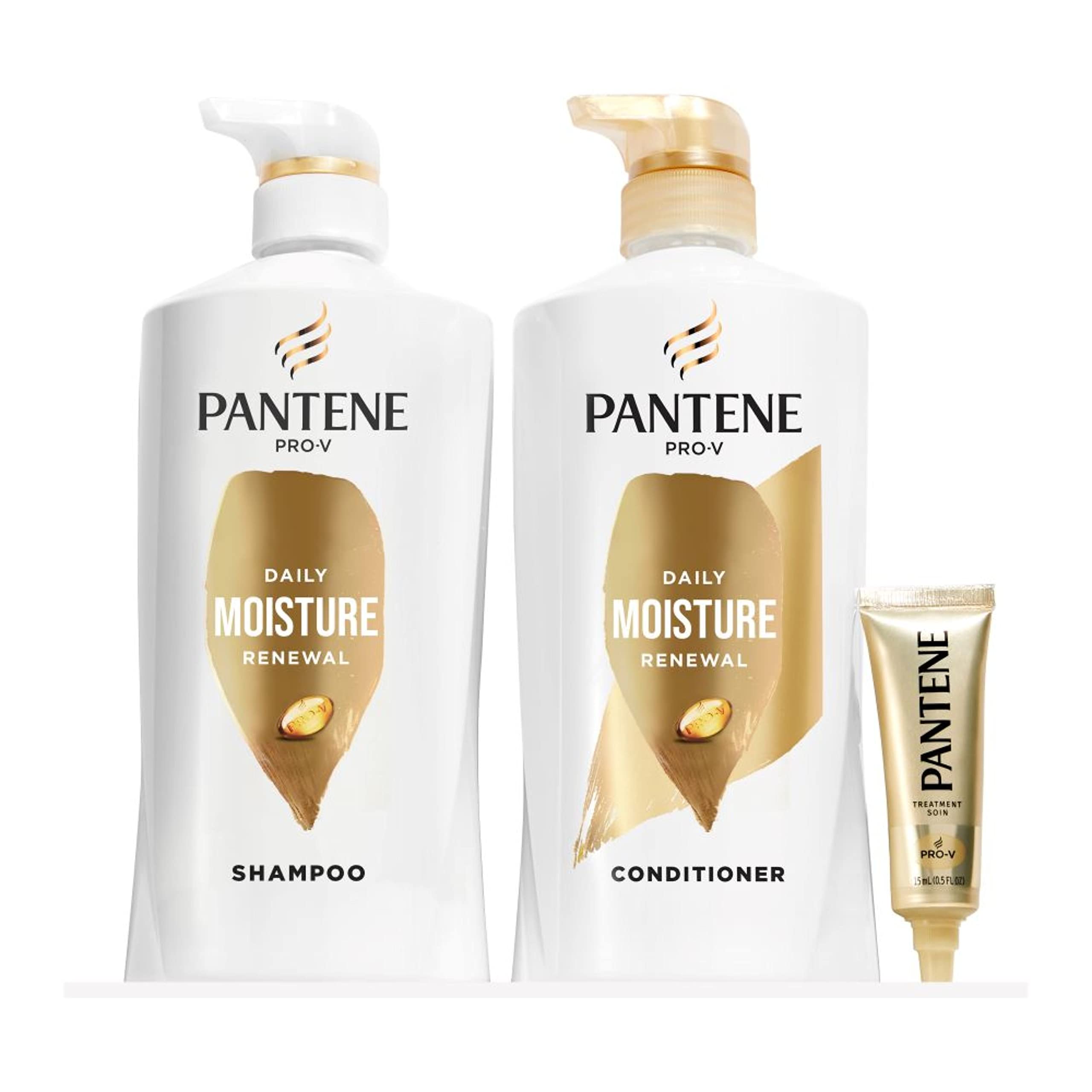 Pantene Shampoo Twin Pack with Hair Treament, Daily Moisture Renewal for Dry Hair, Safe for Color-Treated Hair