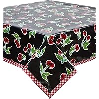 Freckled Sage Black Cherry Oilcloth Tablecloth with Gingham Trim You Pick The Size and Trim!