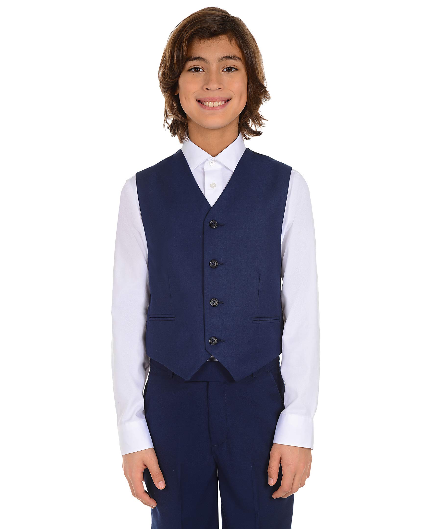 Calvin Klein Boys' Formal Suit Vest, Tailored Fit & Adjustable Back Strap, 4-button Single Breasted Closure & 2 Slit Pockets