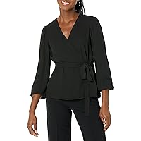 Anne Klein Women's Long Sleeve Faux Wrap Blouse