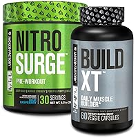 Nitrosurge Pre-Workout in Blue Raspberry & Build XT Muscle Building Bundle for Men & Women