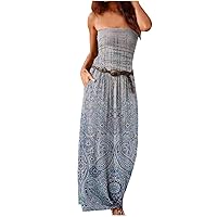 Ceboyel Sun Dresses for Women 2023 Strapless Maxi Dress Floral Boho Sundresses Bohemian Beach Party Long Summer Dress