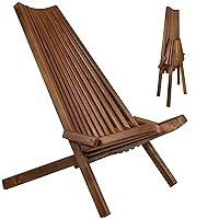 Tamarack Folding Wooden Outdoor Chair -Stylish Low Profile Acacia Wood Lounge Chair for the Patio, Porch, Lawn, Garden or Home Furniture - Cinnamon