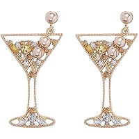 Champagne Wine Glass Post Drop Dangle Earrings for Women Crystal Faux Pearl Beaded Jewelry Festive Party Earrings Clever and Attractive