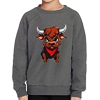 Bull Graphic Toddler Raglan Sweatshirt - Cute Sponge Fleece Sweatshirt - Graphic Kids' Sweatshirt