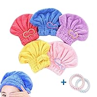 Absorbent Hair Drying Caps, Fast Dry Hair Towels Elastic Microfiber Bath Wraps for Girls and Women（5 Pack）