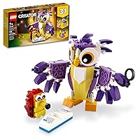 LEGO Creator 3 in 1 Fantasy Forest Creatures, Woodland Animal Toys Set Transforms from Rabbit to Owl to Squirrel Figures, Gift for 7 Plus Year Old Girls and Boys, 31125