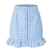 Teen Girls Button Down Ruffle Tarta Check Plaid Mini Skirt