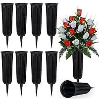 Cemetery Vases Memorial Flower Vase Plastic Flower Holders with Spikes for Flowers Headstones Cemetery Grave Decoration (10Pcs, Black), Flower is not Included