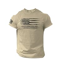 US Flag Printed T-Shirt for Men Summer Crewneck Short Sleeve Polyester Shirts Muscle Bodybuilding Athletic Tee