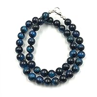 Natural Blue Star Tiger Eye Gemstone Round Beaded Stretchable 15.5 Inches Choker Necklace For Girls and Women, Unisex Necklace, Handmade Designer Necklace For Gift, Christmas Gift,