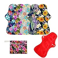 6Pcs Resuable Waterproof Menstrual Pad Sets Including 1Pc Mini Wet Bag and 5Pcs Heavy Flow Red Color Microfleece Stay Dry Menstrual Pads Mama Cloth Sanitary Napkins…