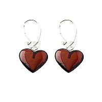 AmberJewelry Amber Heart Earrings - Dangle Baltic Amber And Sterling Silver 925 Earrings (Cherry) Cherry Natural Baltic Amber Heart Drop Earrings with Silver Clasps (1.2 inches)