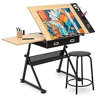 MoNiBloom Adjustable Drafting Table & Stool Set with Storage, Versatile Art Desk and Craft Center Home Study Room Artist Desk