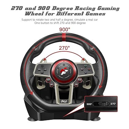 Bonacell Game Racing Steering Wheel, 270/900 Degree PC Gaming Wheel with Universal USB Port and with 2-Pedal Pedals, Suitable for PC, PS3, PS4, Xbox One, Nintendo Switch