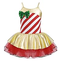 iiniim Kids Girls Sleeveless Stripes Tutu Dress Ice Skating Dance Skirted Leotard Christmas Party Costume