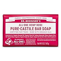 Pure-Castile Bar Soap (Rose, 5 ounce) - Made with Organic Oils, For Face, Body and Hair, Gentle and Moisturizing, Biodegradable, Vegan, Cruelty-free, Non-GMO