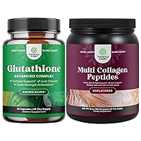 Natures Craft Bundle of Reduced Glutathione Supplement with Glutamic Acid for Liver Support Skin Complexion Immunity and Multi Collagen Protein Powder for Women and Men for Bone and Joint Support