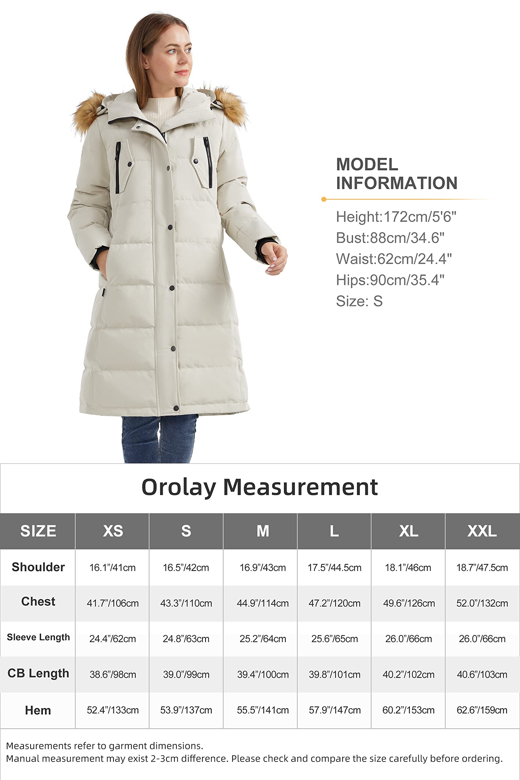 Orolay Women's Down Jacket Winter Long Coat Windproof Puffer Jacket with Fur Hood
