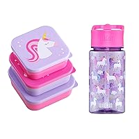 Wildkin 16 Oz Tritan Water Bottle and Nested Snack Containers Bundle for Organize and On-the-Go Refreshments (Unicorn)