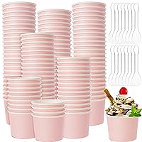 100 Pieces 8 oz Ice Cream Cups with 100 Pieces Spoons Ice Cream Containers Solid Color Disposable Sundae Cups Yogurt Dessert Bowls Party Supplies for Baby Shower Birthday Party (Pink)