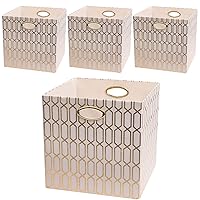 Posprica Storage Bins, Storage Cubes,13×13 Fabric Drawers Organizer Basket Boxes Containers (13×13×13/4pcs, Cream/gold geometry Pattern)
