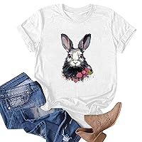 Plus Size Tops for Women Dressy Red Ladies Casual Round Neck Rabbit Printed Short Sleeve T Shirt Top Athletic