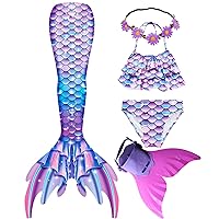 GALLDEALS Mermaid Tail for Swimming Swimsuit Bathing Suit Girls with Pink Monofin for 5 to 6 Years Old Girls