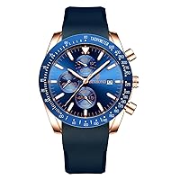 Silverora Uhren Herren Silikon Kalender: 3ATM Wasserdicht Leuchtende Chronograph analoger Quarz Herrenuhr mit Silikonarmband Dreidimensionale Armbanduhr Geschenke für Männer Blau