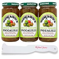Wyked Yummy Howards Piccalilli Relish (3) 11-Ounce Jars with 1 Plastic Spreader Knife - Use this picalilli relish as a hamburger relish, hot dog relish or in place of a green tomato chutney.