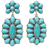 Western Turquoise Squash Blossom Post Earrings Navajo