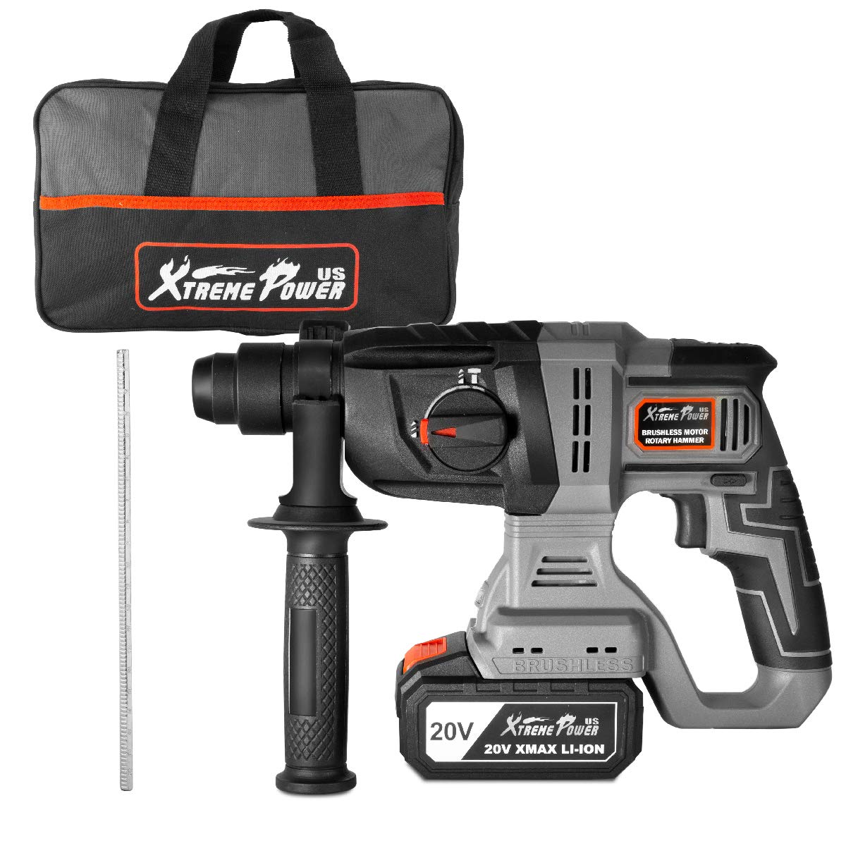 XtremepowerUS 20V Max SDS Plus Rotary Hammer Drill Brushless Cordless Demolition Hammer with 4.0Ah Lithium Battery and Charger
