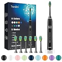 7AM2M Sonic Electric Toothbrush with 6 Brush Heads for Adults and Kids, One Charge for 90 Days, Wireless Fast Charge, 5 Modes with 2 Minutes Built in Smart Timer, Electric Toothbrushes(Midnight Black)