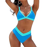 Blooming Jelly Womens Sexy Bikini Triangle Two Piece Swimsuit Color Block High Cut Bathing Suits