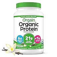 Orgain Organic Vegan Protein Powder, Vanilla Bean - 21g Plant Protein, 6g Prebiotic Fiber, No Lactose Ingredients, No Added Sugar, Non-GMO, For Shakes & Smoothies, 2.03 lb (Packaging May Vary)