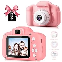 1080P Kids Camera for Girls, Toddler Camera for Christmas Birthday Festival Gift, Children Rechargable Selfie Camera Toy for 3-9 Year Old Girls, Multi-Functional Kids Digital Camera with 32GB SD Card