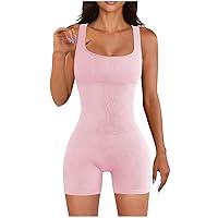 Women's Sexy Bodycon Jumpsuit Workout One Piece Tank Top Sleeveless Ribbed Bodysuit Yoga Catsuit Sports Romper