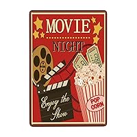 bassyil Movie Night Vintage Metal Tin Signs Enjoy The Show Retro Wall Decor Popcorn Wall Art Funny Posters Gifts 8x12 Inch