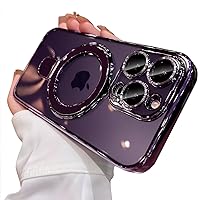 MANLENO Magnetic for iPhone 14 Pro Case Magsafe Clear with Invisible Stand Kickstand Camera Protector Plating 10FT Shockproof Soft Rubber Protective Phone Case (Dark Purple)