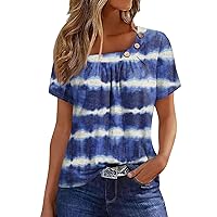 Womens Summer Tops 2024 Short Sleeve Button Square Neck Blouses Novelty Cute Petite Tops Dressy Casual Tunic Tops