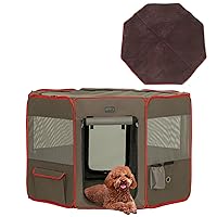 Petsfit 45.5 Inch Portable Pet Playpen for Dogs with Dog Feeding Station with Soft Washable Octagon Playpen Mat for 45.5